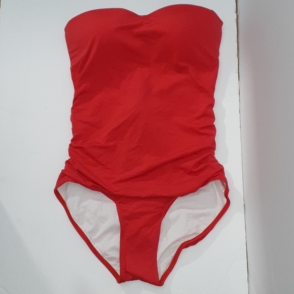 JETS By Jessika Allen Ruched Red bandeau One piece swimsuit Size 8. - Picture 1 of 9